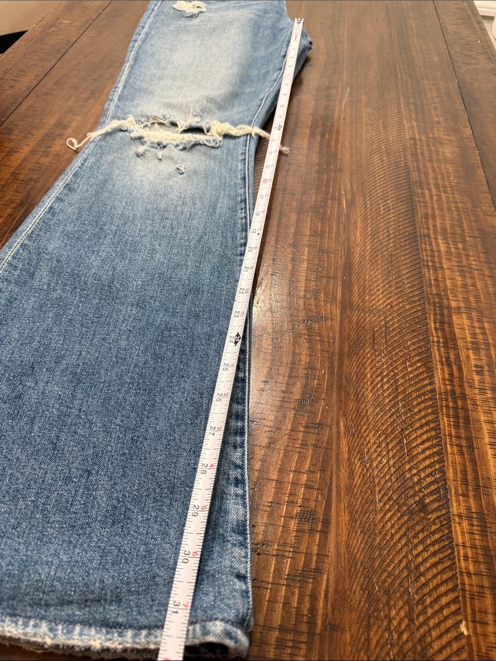 MOTHER Blue Distressed Flare Jeans - Picture 15 of 15